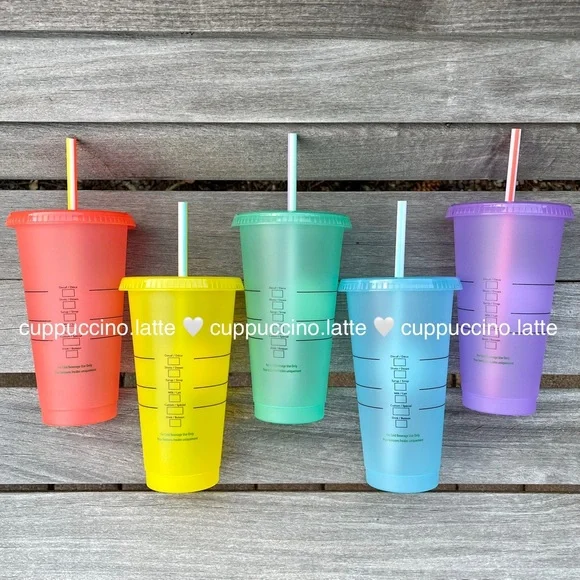 🌈NEW SET✏️Starbucks 2022 Back to School Rainbow Cold Cups & Emoji Hot Cups - Picture 5 of 14